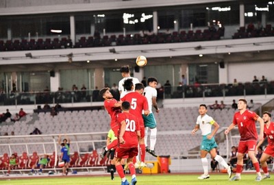 Timnas u22 Indonesia saat menghadapi Lebanon pada laga kedua, Indonesia menang tipis 1-0. Foto PSSI